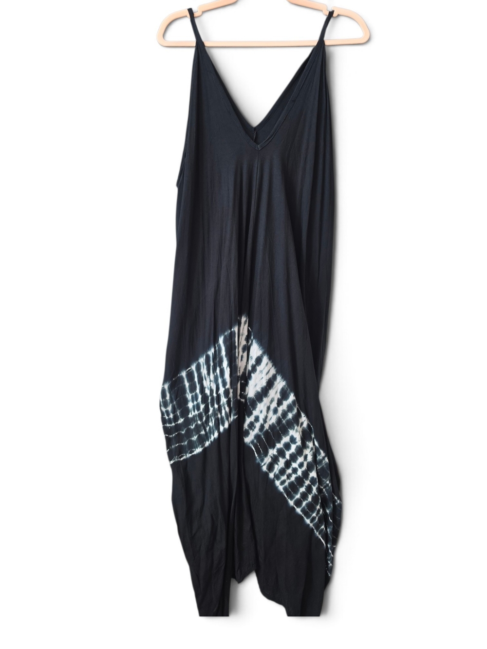 Black Tie-Dye Maxi Dress with White Accent